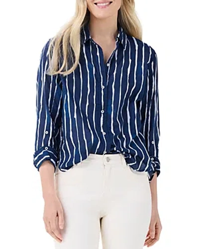 Nic + Zoe Nic+zoe Watercolor Stripe Girlfriend Shirt In Indigo Multi