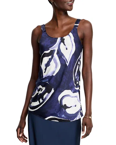 Nic + Zoe Nic+zoe Watercolor Vines Scoop Neck Crepe Tank Top In Indigo Multi