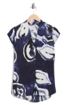 Nic + Zoe Nic+zoe Watercolor Vines Split Neck Top In Blue