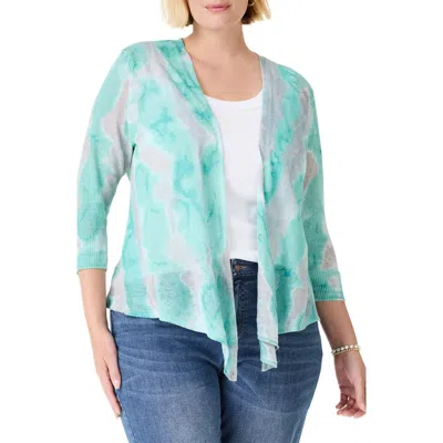 Nic + Zoe Nic+zoe Watercolor Waves 4-way Linen-blend Cardigan In Aqua Multi