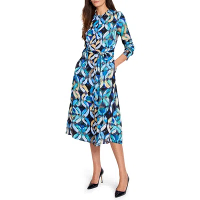 Nic + Zoe Nic+zoe Wave Links Loren Long Sleeve Shirtdress In Blue Multi