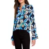 Nic + Zoe Blue Wave Links Top In Multi In Blue