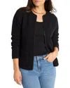Nic + Zoe Nic+zoe Weave Mix Knit Front Zip Jacket In Black