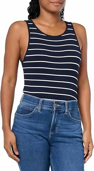 Nic + Zoe Wide Stripe Rib Knit Wide Neck Tank In Indigo In Multi