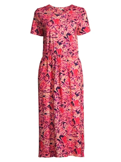 Nic + Zoe Women's Blurred Floral Cotton Midi-dress In Pink Multi