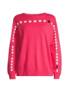 Nic + Zoe Nic+zoe Back To Front Cool Down Dotted Sweater In Red Multi