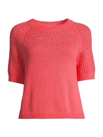 Nic + Zoe Women's Cotton Knit Pullover Sweater In Coral