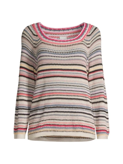 Nic + Zoe Women's Crush Crotchet Cotton Pullover Jumper In Pink Multi