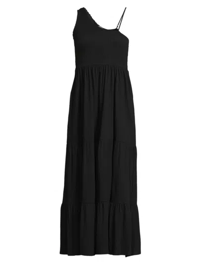 Nic + Zoe Women's One-shoulder Smocked Midi-dress In Black