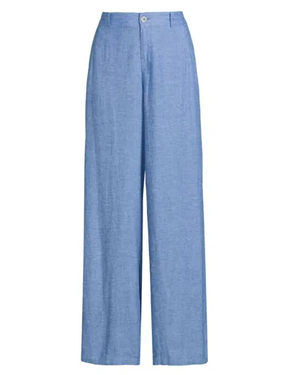 Nic + Zoe Women's Rumba Linen-blend Trousers In Blue Mix