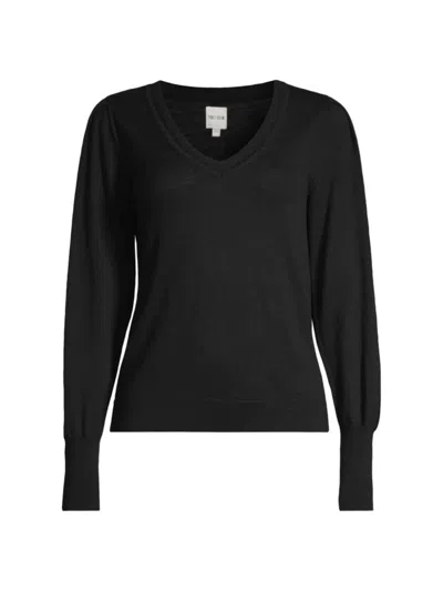 Nic + Zoe Women's Slub V-neck Sweater In Black