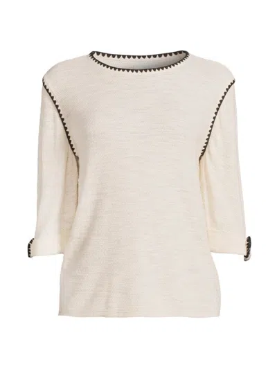 Nic + Zoe Women's Stitched Up Crewneck Sweater In Canvas