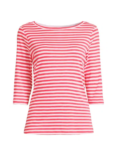 Nic + Zoe Women's Stripe Three-quarter Sleeve Cotton-blend T-shirt In Pink Multi