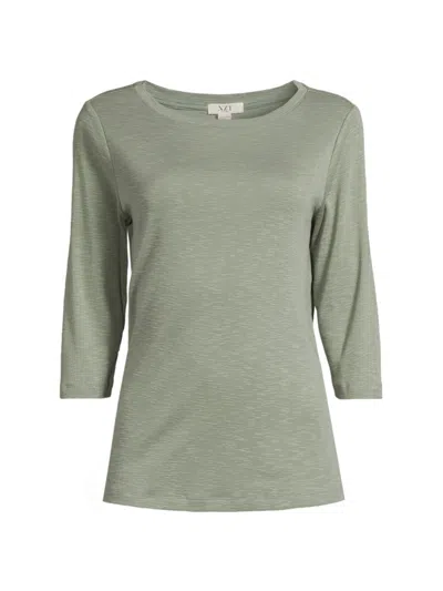 Nic + Zoe Women's Three-quarter Sleeve Cotton-blend T-shirt In Olive Khaki