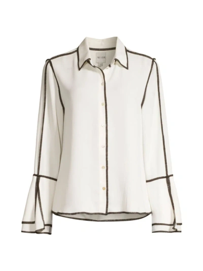 Nic + Zoe Touch Of Trim Flare Sleeve Shirt In Classic Cream