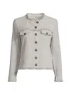 Nic + Zoe Women's Utility Fringe Knit Jacket In Cobblestone