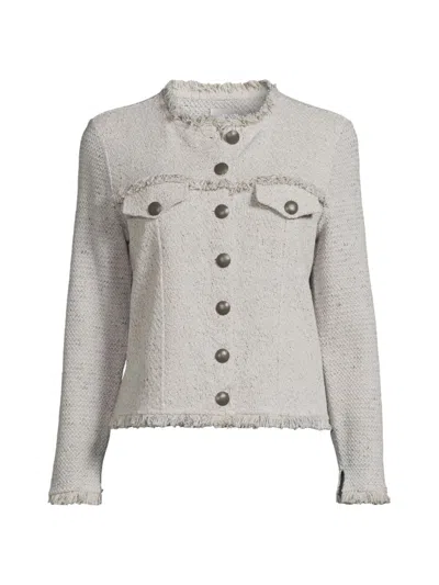 Nic + Zoe Women's Utility Fringe Knit Jacket In Cobblestone