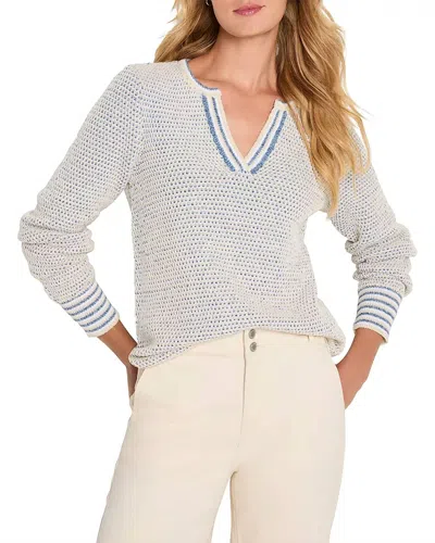 Nic + Zoe Women's V-neck Knit Sweater In Blue Multi In White