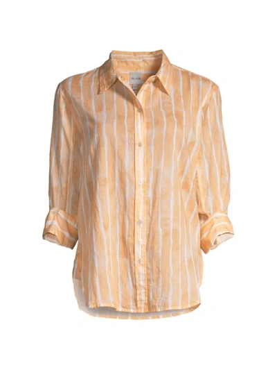 Nic + Zoe Women's Watercolor Striped Girlfriend Shirt In Orange Multi