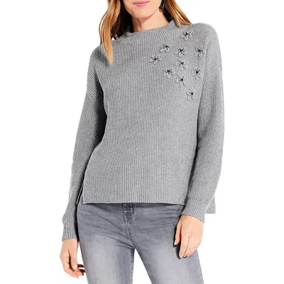 Nic + Zoe Womens Applique Ribbed Knit Pullover Sweater In Multi