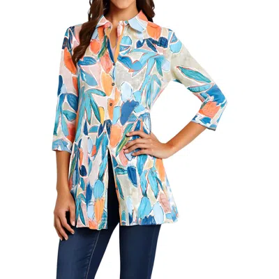 Nic + Zoe Womens Printed Cotton Button-down Top In Multi