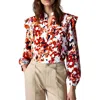 Nic + Zoe Womens Printed Satin Blouse