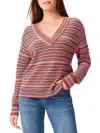 Nic + Zoe Island Sunset Stripe V-neck Sweater In Pink