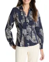 Nic + Zoe Nic+zoe Zebra Stripe Stretch Cotton Button-up Shirt In Indigo Multi