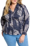 Nic + Zoe Nic+zoe Zebra Stripe Stretch Cotton Button-up Shirt In Indigo Multi