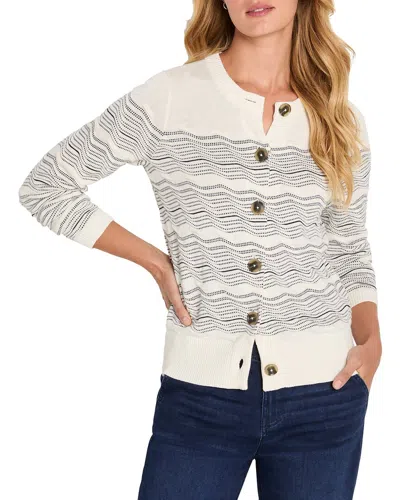 Nic + Zoe Nic+zoe Zig Zag Stitch Linen-blend Cardigan In Cem-cream Multi