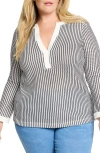 Nic + Zoe Nic+zoe Zigzag Split Neck Knit Top In Indigo Multi