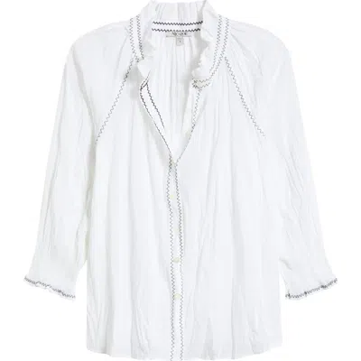 Nic + Zoe Nic+zoe Zigzag Stitch Crinkle Cotton Button-up Shirt In White