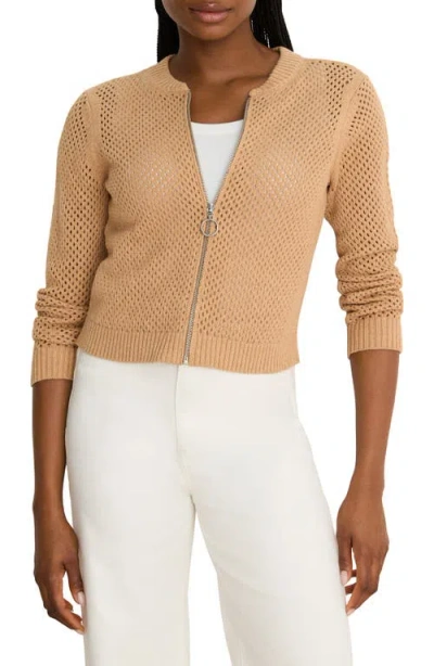 Nic + Zoe Nic+zoe Zip Front Knit Cardigan In Brown