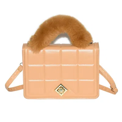 Nicci Ladies Handbag With Faux Fur Handle In Orange