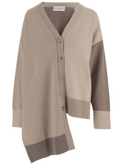 Niccolò Pasqualetti Asymmetrical Hem Wool And Cashmere Cardigan With Color-block Design In Neutral