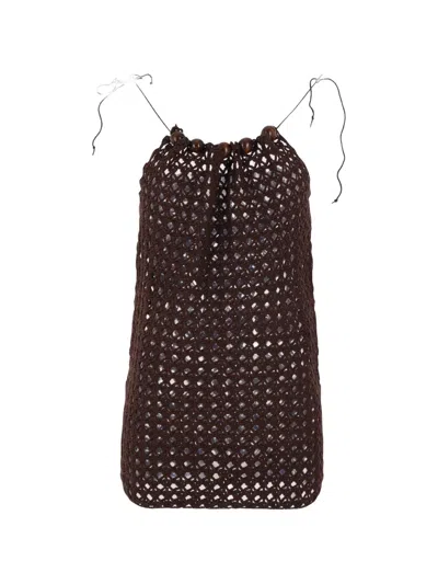 Niccolò Pasqualetti Bead-embellished Crochet Top In Brown