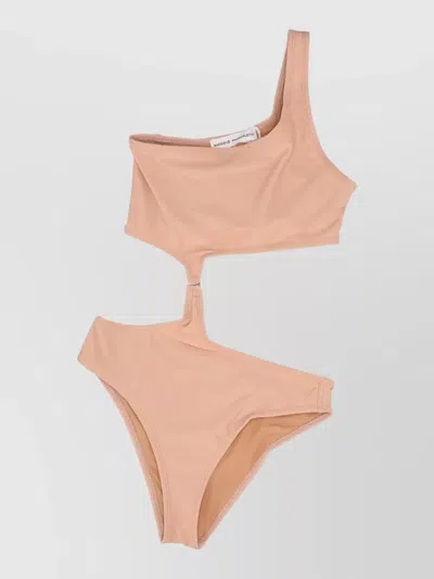 Niccolò Pasqualetti Bikini One Shoulder High Leg Cutout Stretch In Brown