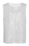 Niccolò Pasqualetti Canotta Sequined Lattice Tulle Tank Top In Silver