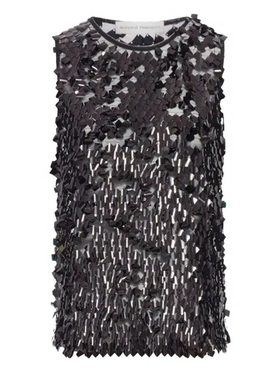 Niccolò Pasqualetti Canotta Tank Square Dangle Sequin Tulle In Black