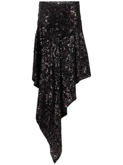 Niccolò Pasqualetti Cascata Skirt Floral Sequin Embroidered Velvet In Black