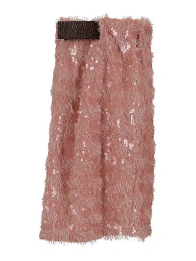 Niccolò Pasqualetti Chimera Midi Skirt - Sequins / Leather Belt In Pink