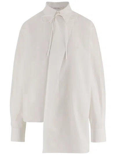 Niccolò Pasqualetti Cotton Shirt With Bow-tie Collar And Asymmetrical Hem In White