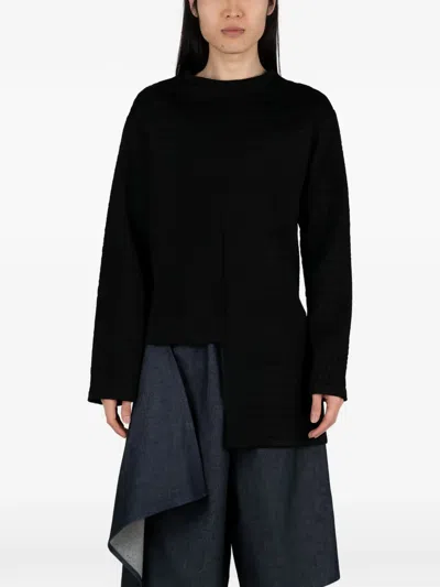 Niccolò Pasqualetti Croc-effect Long-sleeved Asymmetric T-shirt In 블랙