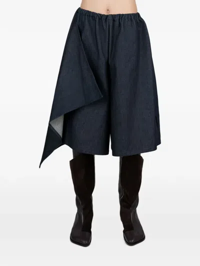 Niccolò Pasqualetti Draped-panel Denim Knee-length Shorts In 블루