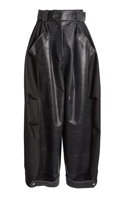 Niccolò Pasqualetti Luna Leather Wide-leg Pants In Dark Grey