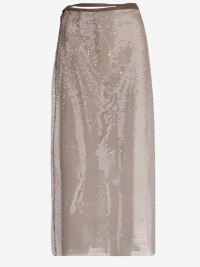 Niccolò Pasqualetti Niccolo' Pasqualetti Nylon Skirt With Sequins In Neutral