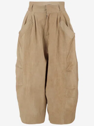 Niccolò Pasqualetti Niccolo' Pasqualetti Oversized Linen Blend Pants In Brown