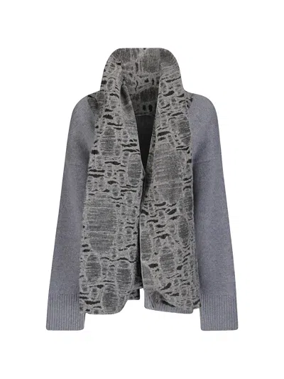Niccolò Pasqualetti Scarf-detail Perforated-knit Cardigan In Gray