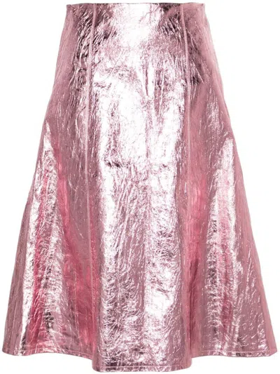 Niccolò Pasqualetti Tegola Metallic-leather Midi Skirt In Pink
