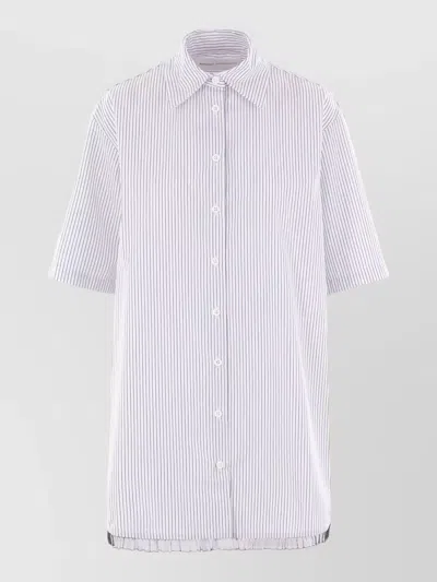 Niccolò Pasqualetti Striped Shirt Ruffle Trim Collared Short Sleeves In White